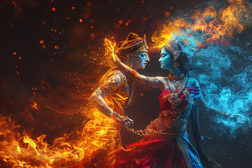 Hindu God Radha Krishna love in the fire