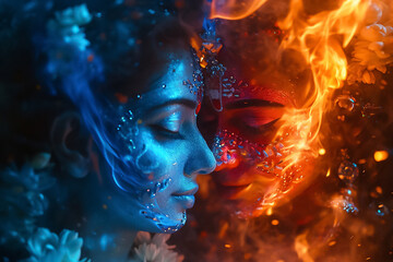 Hindu God Radha Krishna love in the fire - obrazy, fototapety, plakaty