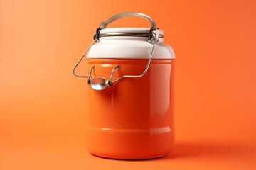 milk can on orange background. Generative AI