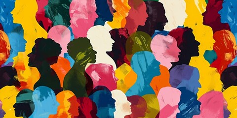 colored silhouette of many people in different colors Generative AI