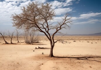 Climate change withered tree and dry earth