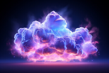 Colorful cloud with fire and smoke on dark background. 3d illustration