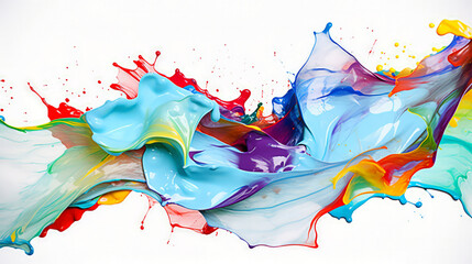 Trendy colorful multicolor and white splash. Abstract 3d style, inspired by acrylic fluid art and waves energy. Luxury abstract background and wallpaper. Composition for yours design, header, poster.