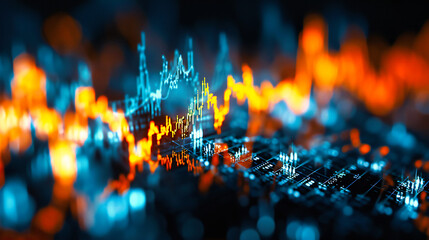 Financial Cityscape: Skyline Blended with Graphs, Symbolizing Economic Dynamics