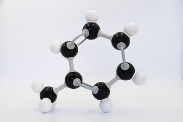 Toluene (or methylbenzene) molecule made by molecular model on white background. Chemical formula...