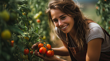 Fototapeta na wymiar Tomato Harvest with Young Woman