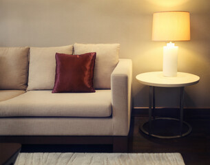Beautiful living room with baige sofa