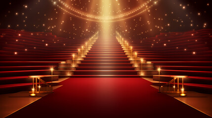 Luxurious and elegant red carpet staircase, holiday awards ceremony event