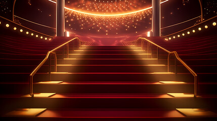 Luxurious and elegant red carpet staircase, holiday awards ceremony event