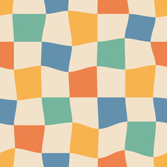 Groovy checkerboard seamless pattern. Psychedelic retro background 70s style.
