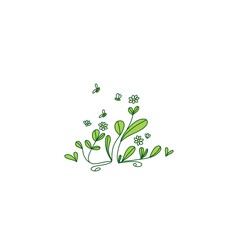 plants with leaves, doodle illustration. Spring floral background