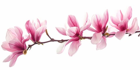 Pink spring magnolia flowers branch isolated on white