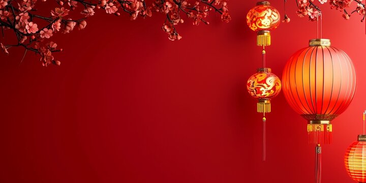 Chinese new year red floral lantern background  Oriental festive art design for place text and product images. Design for sale banner, cover and invitation. 