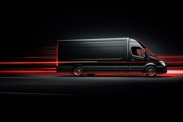 fast truck delivery on black background. Generative AI - obrazy, fototapety, plakaty