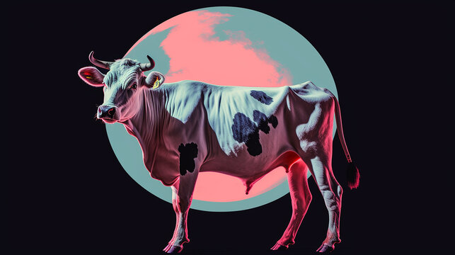 Painting color cow in dark room background Ai