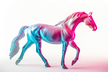 Obraz na płótnie Canvas A pink and blue horse on a white background.
