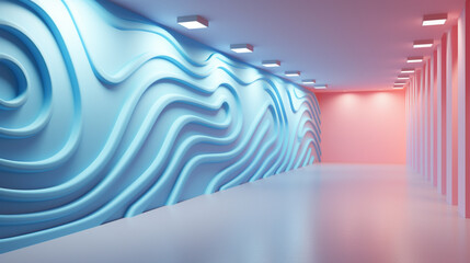 Modern Abstract Wave Pattern Corridor with Ambient Lighting. Generative AI