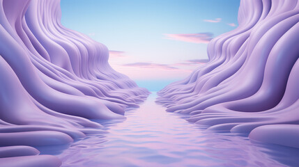 Abstract landscape with Serene Lavender River Canyon at Twilight. Generative AI