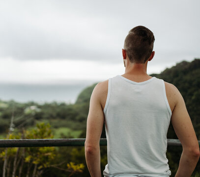 Man standing at a viewpoint
