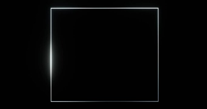 Square frame with glowing white beam template. Silver blank border illuminated by 3d render luminous line moving along perimeter for design of effective advertising and electric led shows