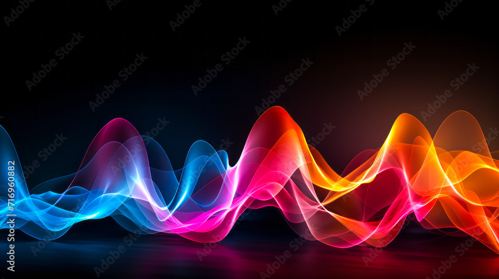 Aufkleber colorful abstract spectrum waves on black background - vivid neon light lines in a dynamic and moder