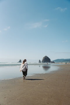 Young Woman at Canon Beach Oregon