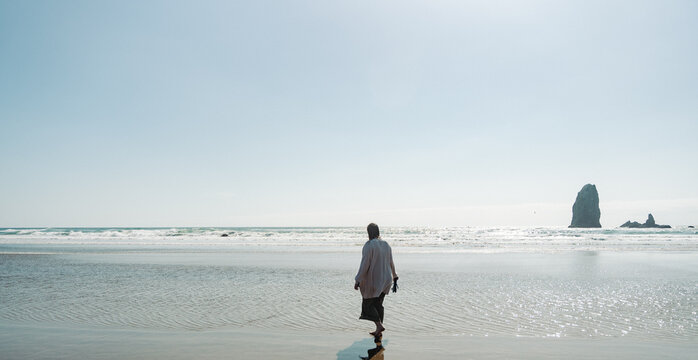 Young Woman at Canon Beach Oregon