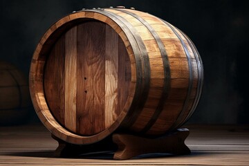 Wooden beer barrel on its side. Generative AI
