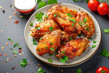 Fototapeta premium deep fried chicken wings served in plate