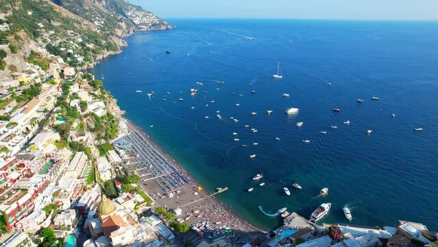 Positano &ndash; Italy &ndash; Aerial view of a beach on the Amalfi Coast