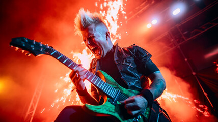 Obraz premium Passionate rock star performing on the stage