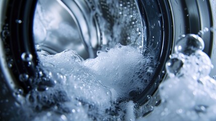 Water flowing from a washing machine. Can be used to depict household chores or a broken appliance