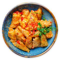 Cabbage Rolls with Ground Meat, Rice and Vegetables also known as Sarma, Golubtsy, Dolma on White Background Isolated