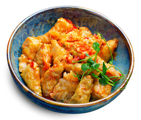 Cabbage Rolls with Ground Meat, Rice and Vegetables also known as Sarma, Golubtsy, Dolma on White Background Isolated