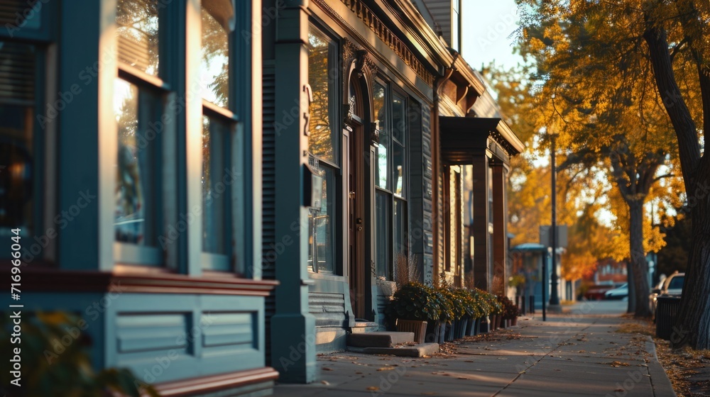 Poster a row of buildings on a city street. suitable for urban landscape and architecture concepts