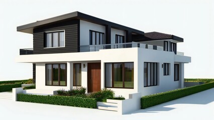 Fototapeta na wymiar Simplistic 3D house model isolated on white, showcasing architectural design. 3D illustration