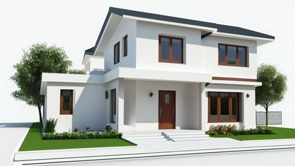 Minimalistic 3D model of a modern home on a plain white background. Concept for real estate or property.