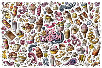 Ice Cream cartoon objects set - obrazy, fototapety, plakaty