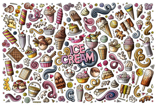 Ice Cream cartoon objects set