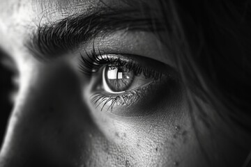 A black and white photo capturing the beauty and detail of a woman's eye. Perfect for artistic projects or adding a touch of elegance to any design