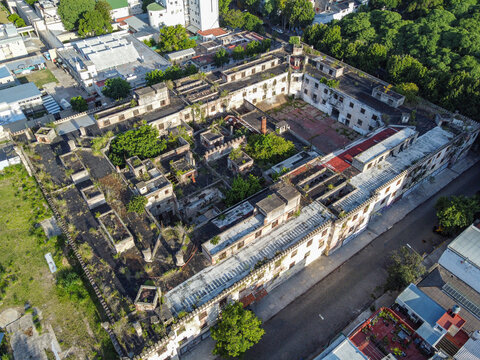 aerial view of the abandoned Carcel de Caseros in Buenos Aires