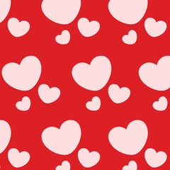 Seamless pattern of simple red hearts isolated on white for wrapping paper or fabric. Hand drawn style. Vector illustration. For Valentine's day.