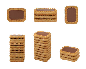 Different angle biscuit and cracker set, top view, isolated on transparent background, png isolated.
