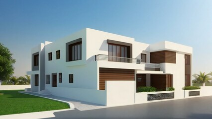 3D model of a white house against a gray backdrop. Concept for real estate or property.