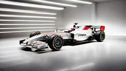 Foto op Canvas Race car, Formula 1 car on a white abstract background with professional lighting in the garage before the race. sports © Gang studio