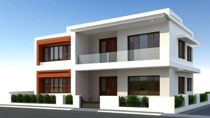Fototapeta na wymiar Charming, modern 3D house design with an inviting front porch. Concept for real estate or property.