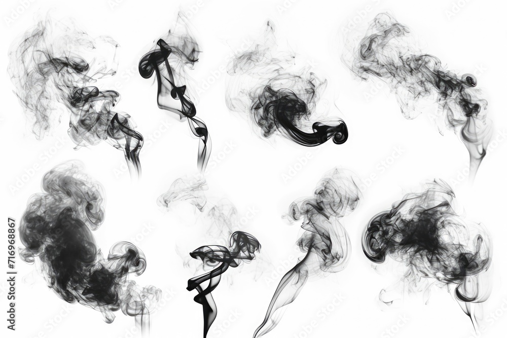 Poster Black smoke collection on a white background. Versatile image that can be used for various concepts and designs