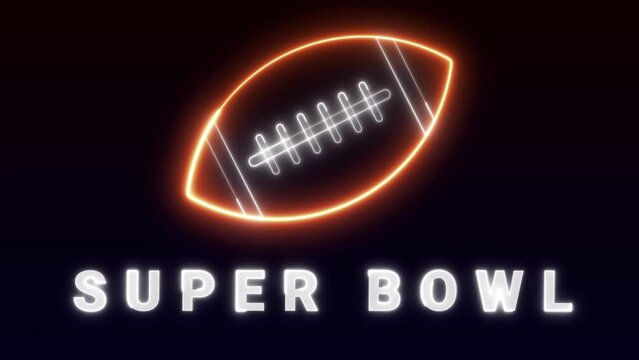 American football super bowl neon animated background ball icon american football 4k alpha looping