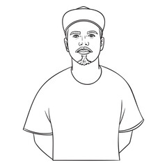 young man with beard and blue cap. outline comic