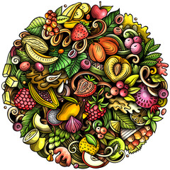 Fototapeta premium Fruits cartoon doodles illustration